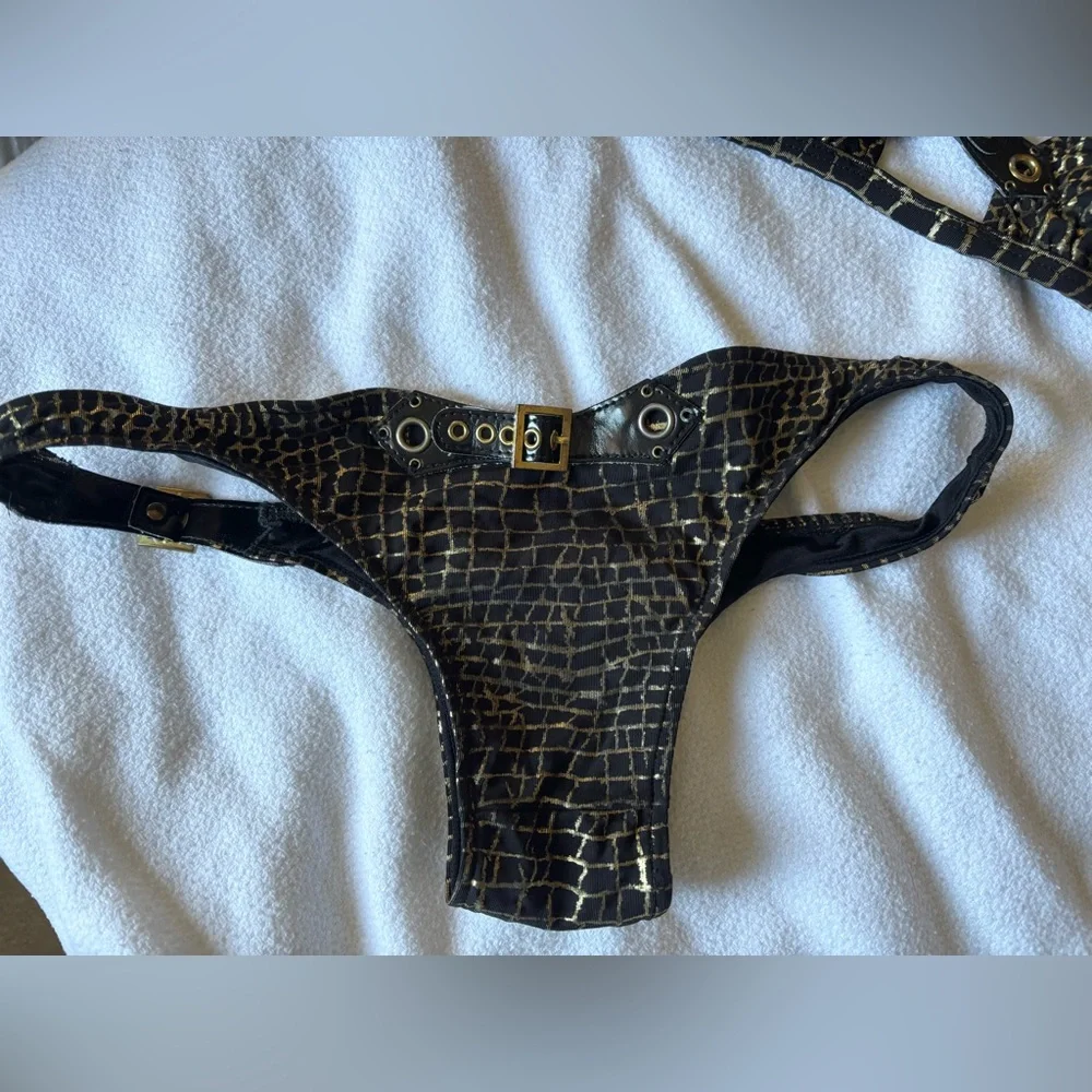 Beach Bunny Black and Gold Croc-Print Bikini